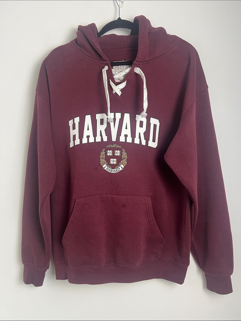 Baystate Gear Large Maroon Harvard Cotton Blend Hooded Lace Up Neck Sweatshirt